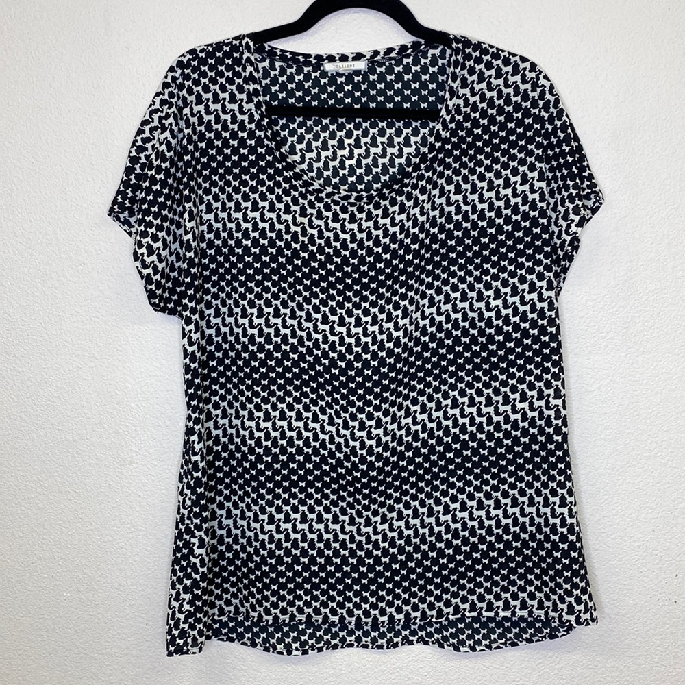 Pleione Short Sleeve Novelty Print Cat Blouse Size Medium